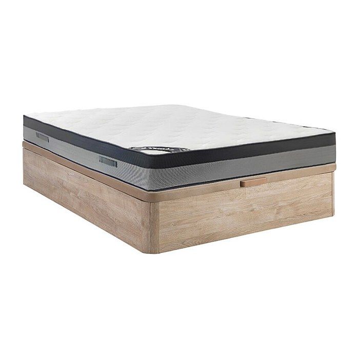 Ensemble 140 x 190 cm sommier coffre naturel clair + matelas hybride ressorts ensachés 7 zones et mémoire de forme ép.30cm - ILYROS
