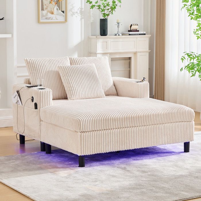 Fauteuil de relaxation - TRUXEN8 - LED intégrée - Ports USB - Velours texturé - Beige