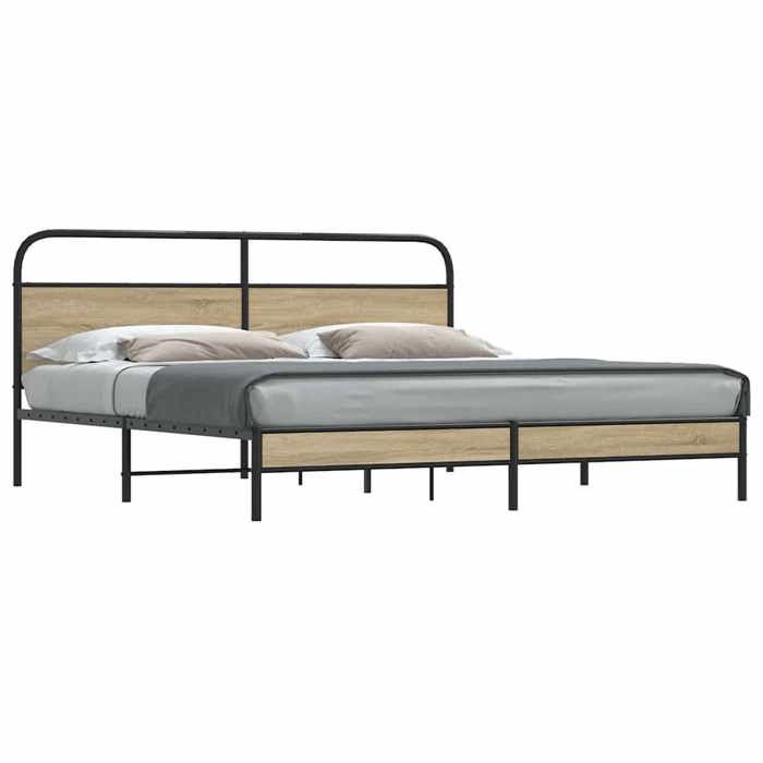 Structure de lit en métal - UU - Chêne fumé - 180x200 cm - Avec tête de lit - Sommier à lattes - Hauteur libre 28 cm