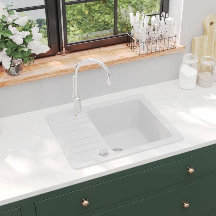 Évier de cuisine en granit - vidaXL - Blanc - 575x460x280 mm - Lavabo profond - Résistant à la chaleur