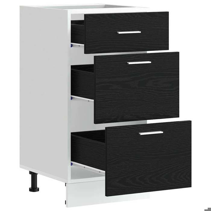 Meuble de cuisine bas avec tiroirs - MEUBLECHIC - 40x46x815 cm - Chêne noir - Bois dingénierie