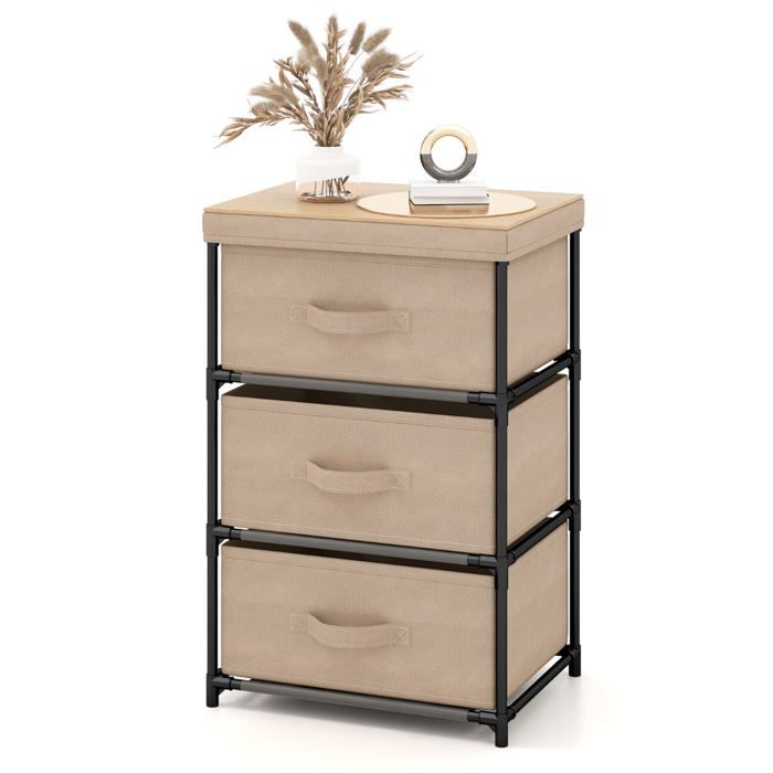 Commodes - HELLOSHOP26 - 3 tiroirs - Structure métal robuste - Tiroirs tissu non-tissé pliables - 40x30x62 cm