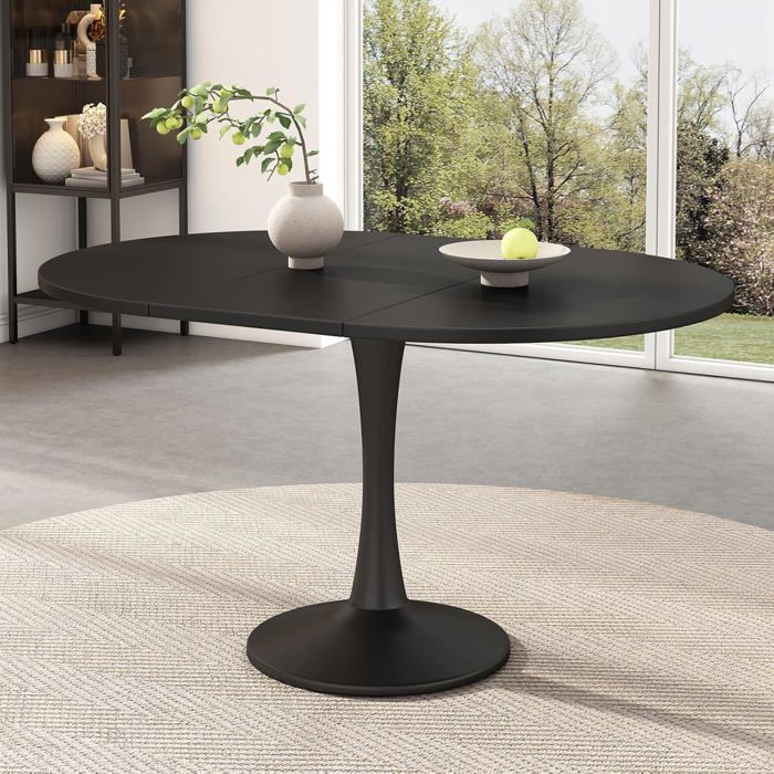 Table a Manger Ronde Extensible 4 a 6 Personne - Table a Manger Bois Moderne et Minimaliste - 100/140x100x75cm