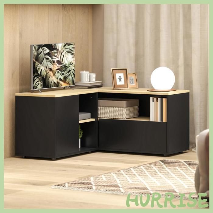 Cocosity Meuble Tv DAngle Banc Télévision JusquÀ 40 Pouces Avec 2 Placards Et 3 Niches 90 X 90 X 45 Cm Chêne Et Noir