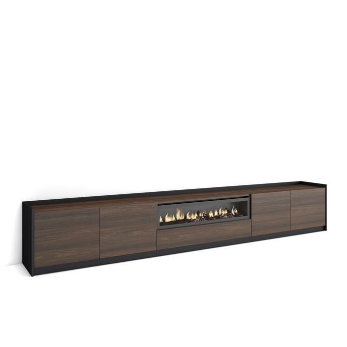Meuble TV 310x37x50cm Cheminée électrique au centre Chêne foncé et Noir RF4303 Meuble TV 310x37x50cm Cheminée électrique au centre Chêne foncé et Noir RF4303