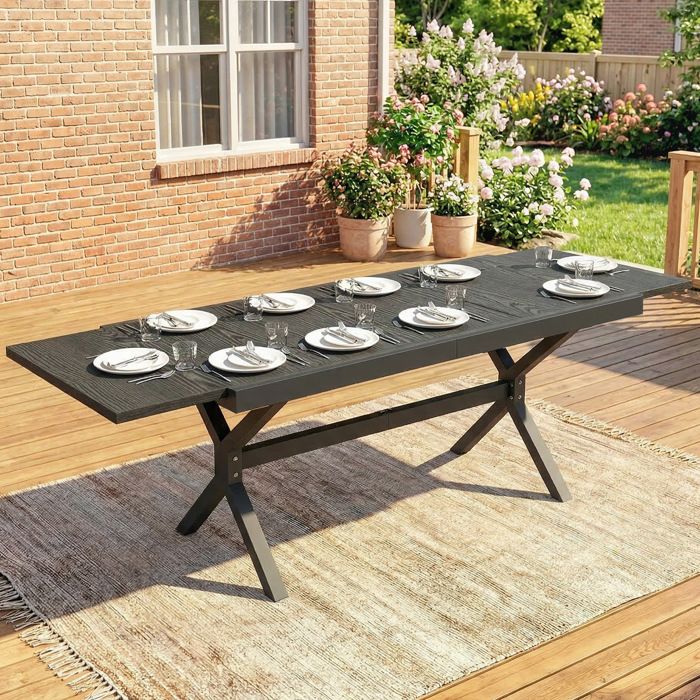 Table de Jardin Extensible Aluminium Table de Repas Extérieure Effet Bois 8-10 Personnes 214x85x73cm Gris Anthracite