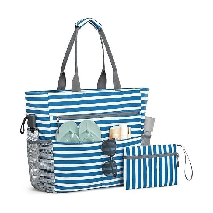 Sac de Plage Sac a Main Femme imperméable et anti-sable grande capacité 42x15x39cm - Bleu