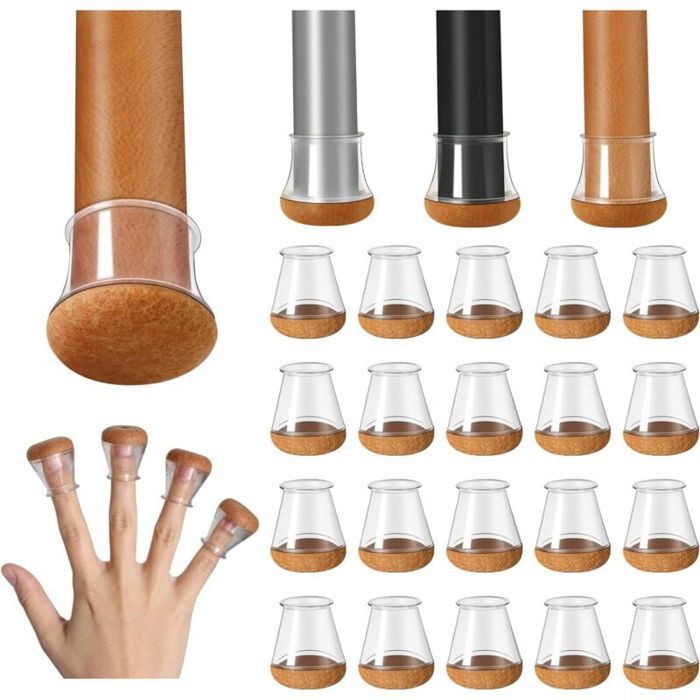 Protège-pieds de chaise en silicone - Nosheir - 20 pièces - Silicone transparent - Feutre enveloppé - Diamètre 14-20 mm