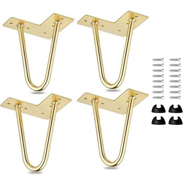 Pieds de table - PZCC - Pieds épingle à cheveux - Lot de 4 - Hauteur 10 cm - Acier laminé à froid