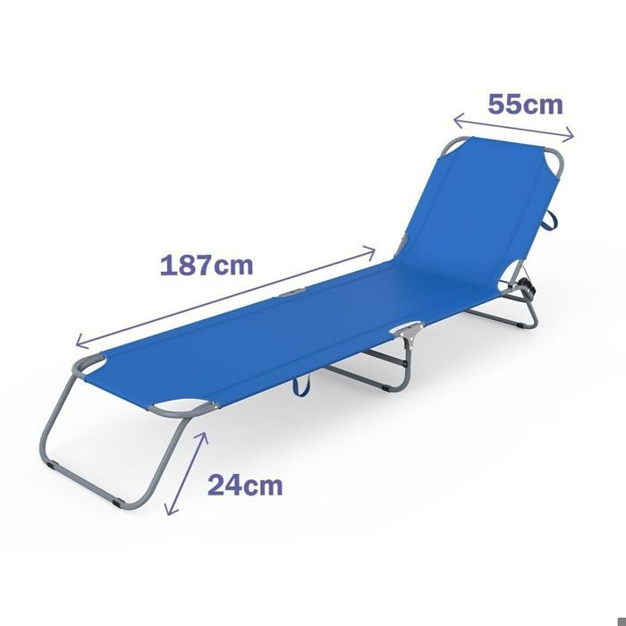 Chaise longue - MARBUENO - Lot de 2 - Plastique résistant - Bleu foncé - Charge 150 kg