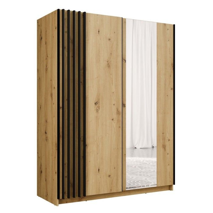 Armoire VARIA 2 portes coulissantes avec miroir chêne et noir 150 cm Armoire VARIA 2 portes coulissantes avec miroir chêne et noir 150 cm