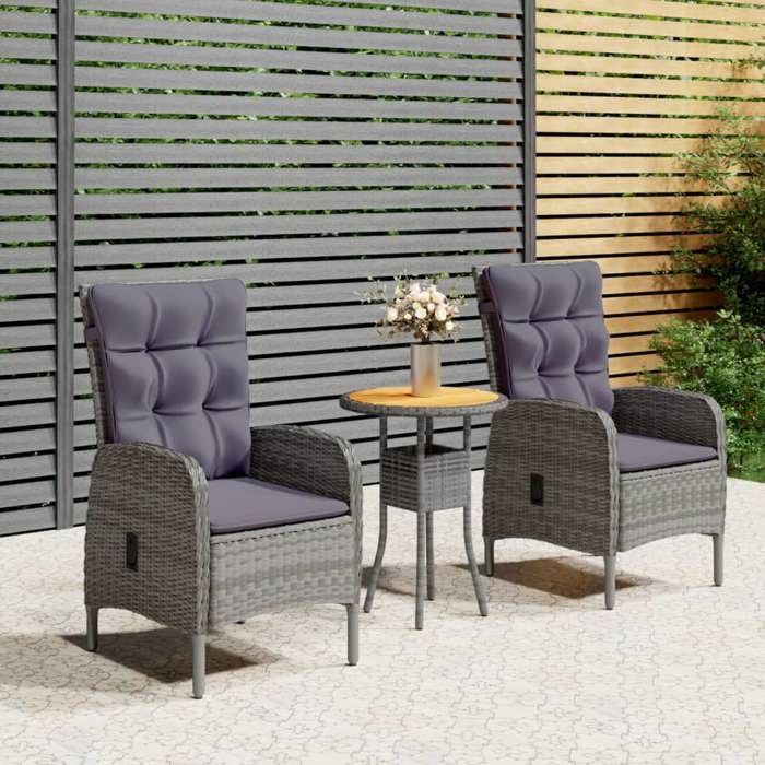 VIDAXL Ensemble Table bar avec chaises de jardin (3 pcs) - ANTI-UV - Résine tressée Gris 60x75 cm M221