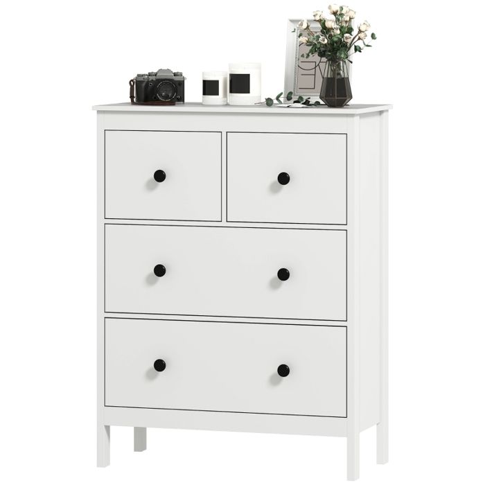 Commode 4 tiroirs - Blanc - Bois - 74x35x97 cm - Poids 25 8 kg - Quatre tiroirs - Style moderne - Stable et sûr
