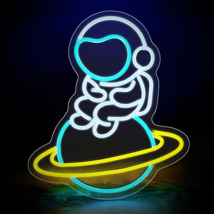 Neon Light Sign Planet Astronaute Neon Sign Batterie USB Neon Sign Light Néon Signe Planète Lampe pour Chambre à Coucher Salle