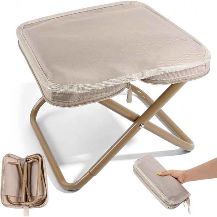 Tabouret de Sac Pliant Camping Siège Portable Leger Petit Pliable Capacité De Charge De 100Kg pour Jardinage Parcs Beige