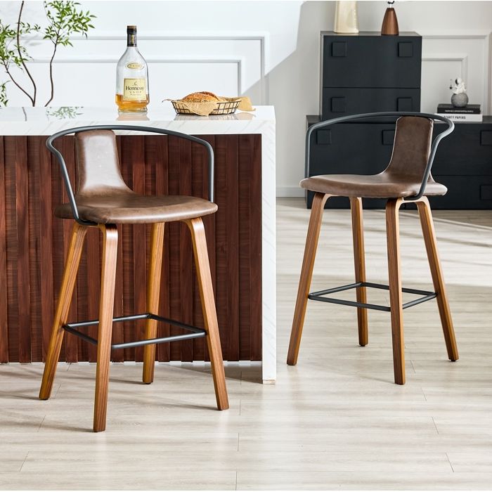 WOVREO lot de 2 tabourets de bar avec accoudoirs similicuir marron pieds en bois massif style scandinave