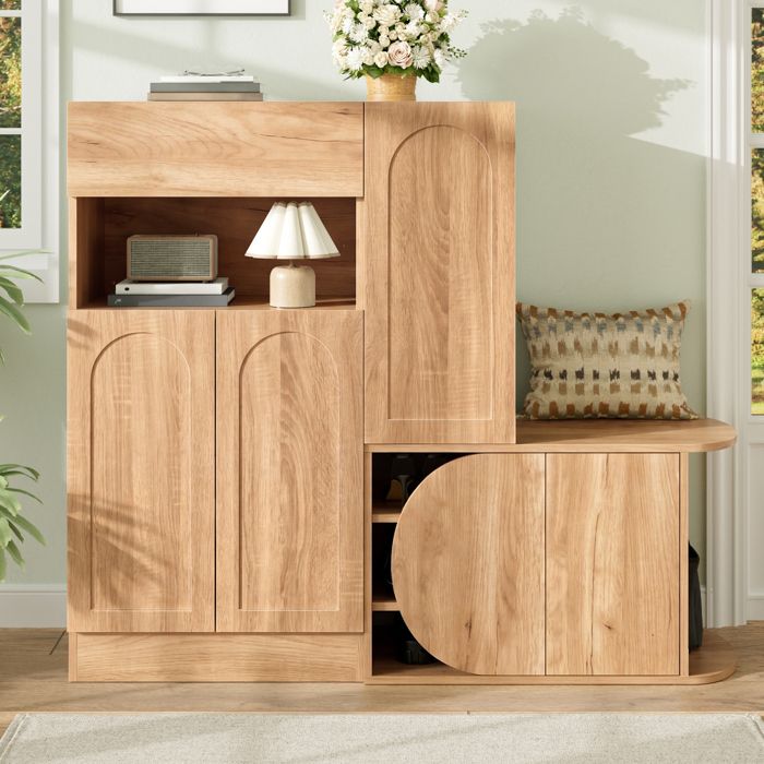 Armoire à chaussures moderne - Banc intégré pour changer de chaussures - 1 tiroir spacieux - 5 portes darmoire