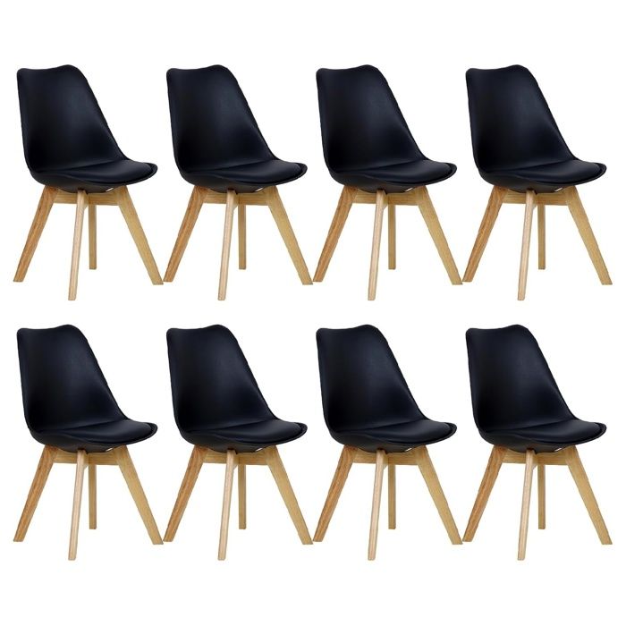 Chaise scandinave - WOLTU - Lot de 8 chaises - Siège rembourré - Design épuré - Pieds en bois massif - Dossier incurvé - NOIR