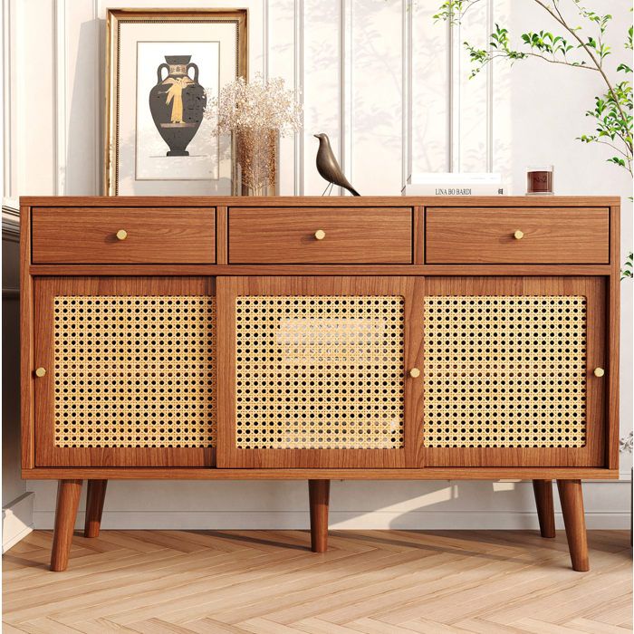 VUENOR Buffet 120 x 40 x 78 cm noyer avec 3 tiroirs et 3 portes coulissantes