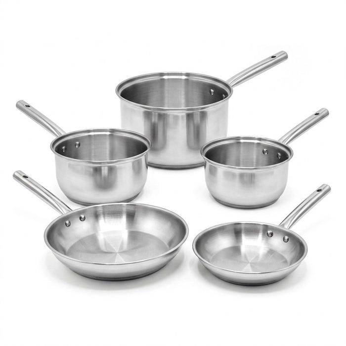 Lot de 3 casseroles 18/20/22 cm et 2 poêles 20/24 cm en inox Fackelmann Rhona
