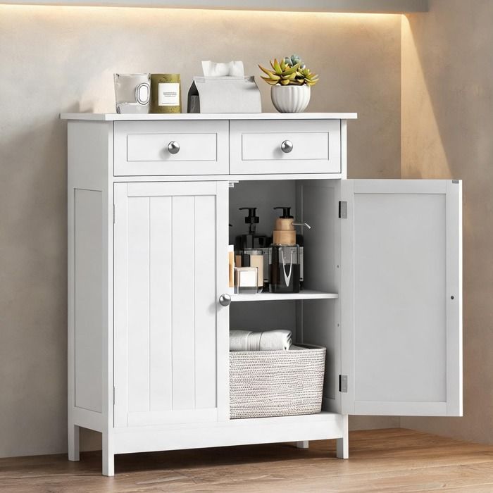 Meuble Bas De Salle De Bain Commode De Salle De Bain Semenier De Salle De Bain en MDF Blanc 60 x 30 x 75 cm