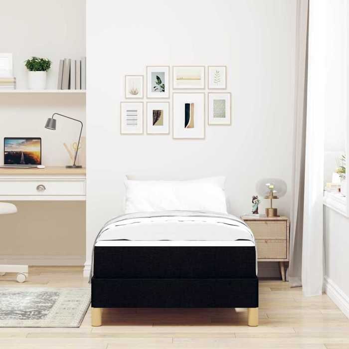 Meuble de chambre - HAOSHOP - Lit à ressorts avec matelas Noir 90 x 190 cm tissu（31288)