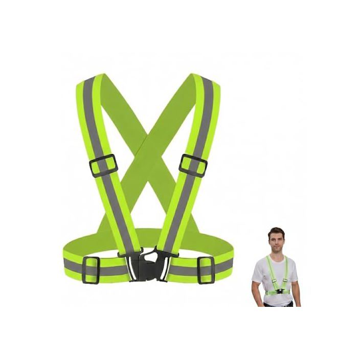 Gilet Jaune Réfléchissant de Sécurité Harnais Ajustable et Élastique Haute Visibilité pour Vélo Course à Pied Moto et Trottinette