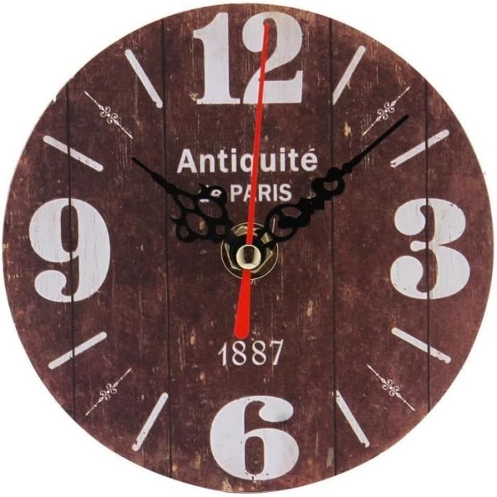 Horloge Murale Vintage En Bois – Ronde, 12 Pouces, Style Antique, Fait Main En Inde, Quartz