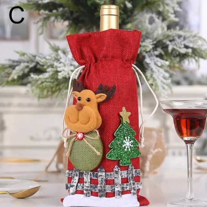Lot De 12 Sacs Cadeaux Bouteilles Noël – Pochette Vin Champagne – Motifs Père Noël, Renne, Sapin, Boules – 34,2 × 10 × 9,5 Cm