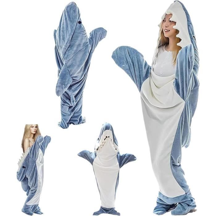 Sac De Couchage Enfant Queue De Requin - Flanelle Douce Et Polaire - Gris 130cm - 3-12 Ans