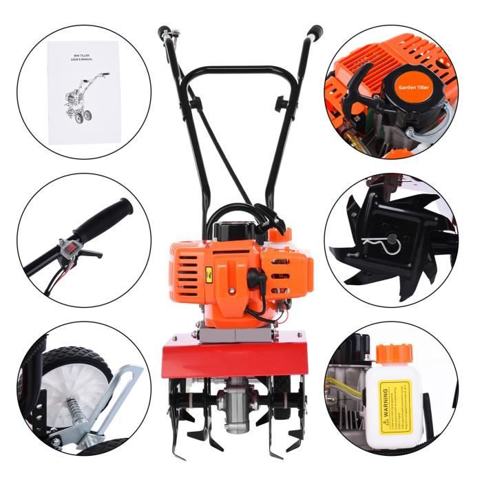Motoculteur à Essence 52cc - 4 Lames, Laboure 30cm De Large, 6500 Tr/min, Réservoir 0,22 Gallon - 10