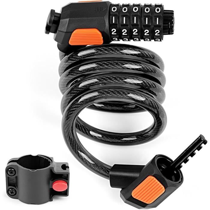 Antivol Velo,Cadenas Velo Antivol Long 120cm x 12mm Cable Antivol avec 5 Chiffres Intelligente