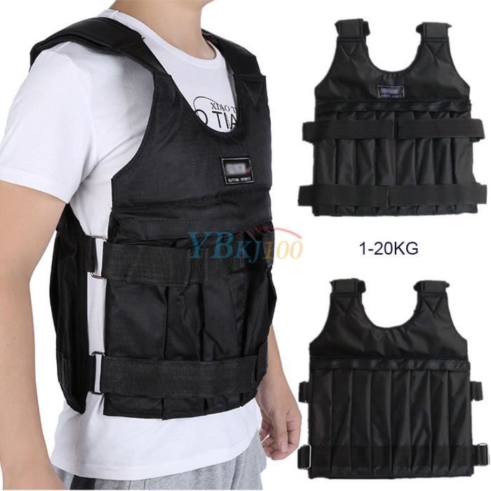 HOMCOM Gilet Lesté Réglable Veste Lestée 20 Kg Max. Poids Amovibles Entrainement Musculation Exercice Boxe Oxford Noir