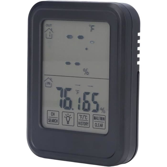 Thermomètre Hygromètre Numérique , Thermomètre Hygrometre Intérieur et Extérieur, avec Capteur Extérieure sans Fil, Rétroéclairage LCD ℃/℉, pour Bureau, Maison, Chambre - Noir