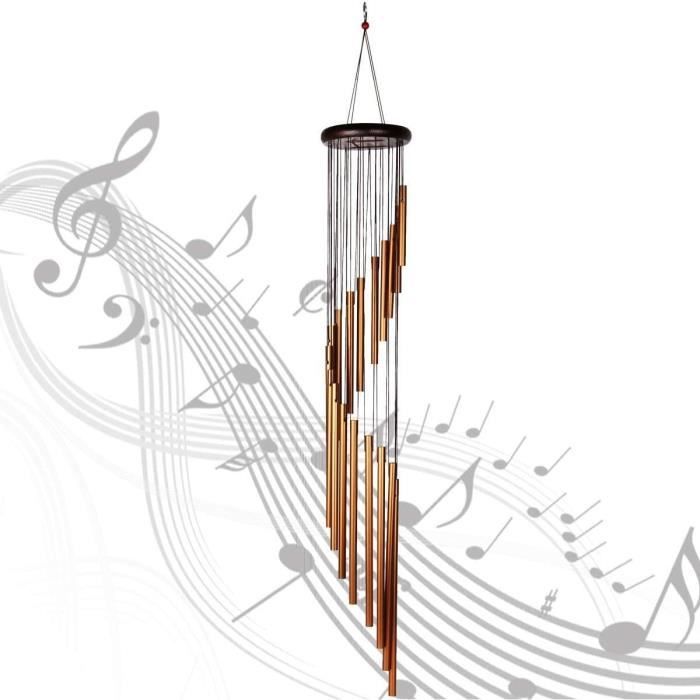 Carillon Éolien 12 Tubes Aluminium Bois Massif – Grand Carillon Jardin Suspendu Mélodie Relaxante
