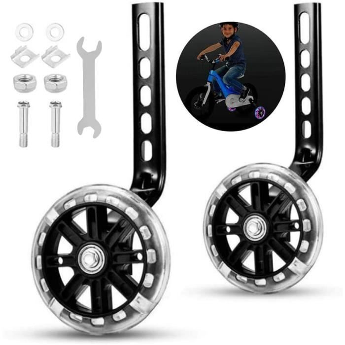Roues Stabilisatrices,Roues Stabilisatrices Vélo Enfant,Stabilisateurs Velo,Avec des outils et des lumières,pour Vélo d'enfant,noir