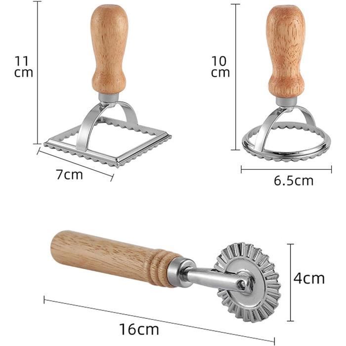 Set Emporte-Pièces CODIRATO Pour Raviolis Et Pâtisserie - 3 Formes En Acier Inoxydable Avec Manche Bois