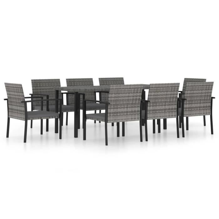 Qualité luxe© | Mobilier à dîner de jardin & Ensemble de 1 table avec 8 chaises & Résine tressée Gris |396331