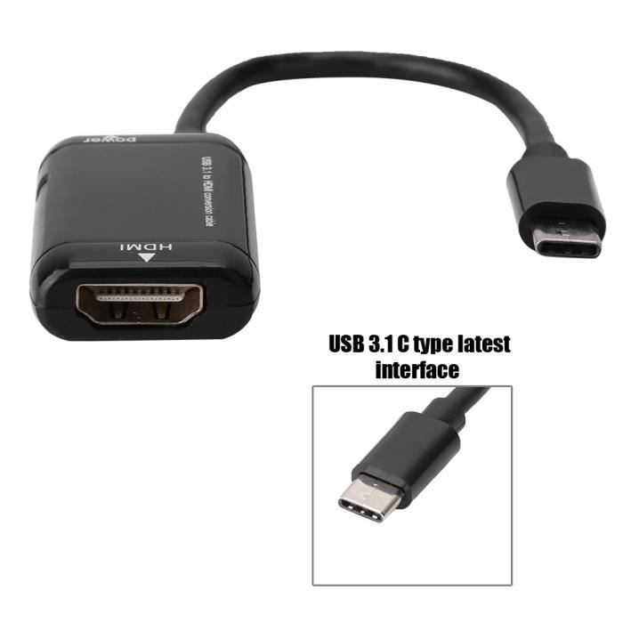 Adaptateur USB 3.1 type C vers HDMI type C mâle vers HDMI femelle