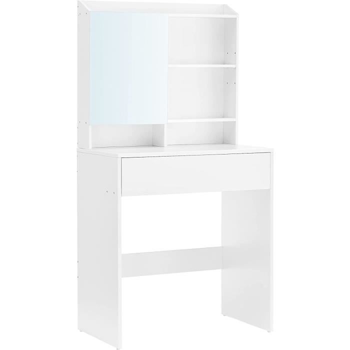 Coiffeuse VASAGLE Blanche Avec Miroir - 70x40x136 Cm - Placard Et Tiroir - Étagères Réglables