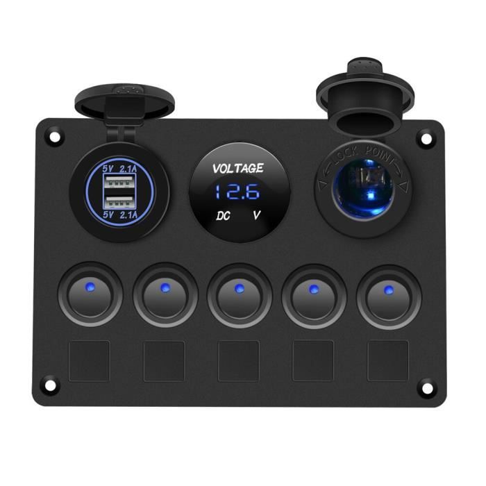 Panneau De Commutation 4 Boutons Avec Voltmètre Et Ports USB - Pour Voiture, Camping-car, Bateau