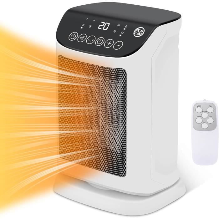 Radiateur Soufflant 1800W Avec Oscillation 70° - Télécommande, Minuterie 12h - Pour Salle De Bain, Chambre - Économique