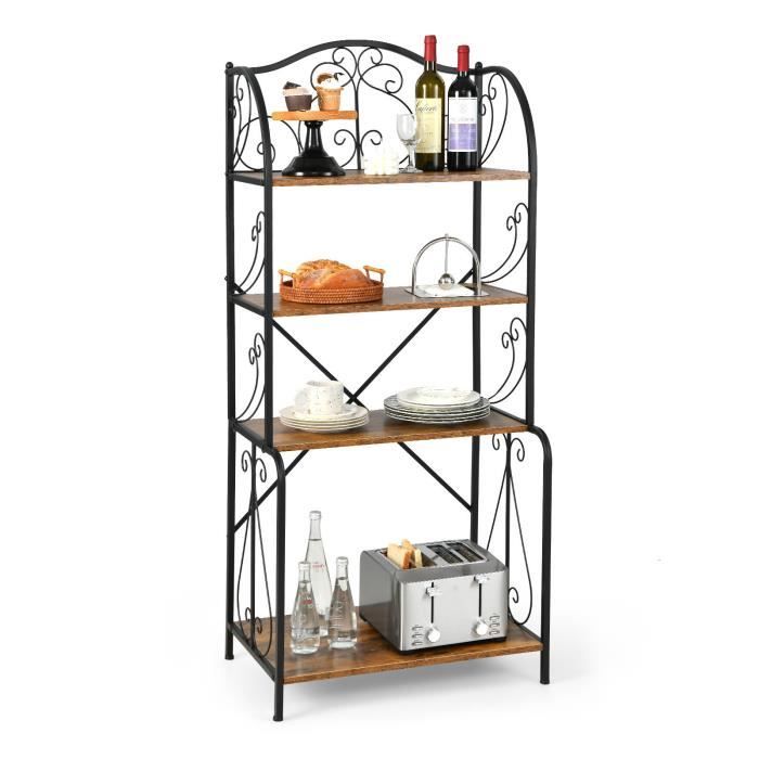 costway étagère de rangement à 4 niveaux pour micro-ondes/four desserte de cuisine avec dispositif anti-basculement marron