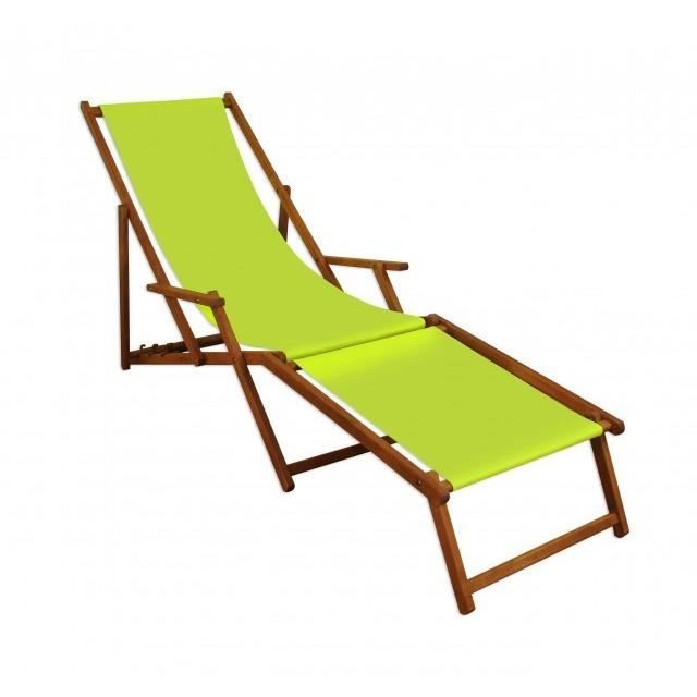 Chaise longue de jardin vert pistache avec repose-pieds, chilienne, bain de soleil pliant 10-306F