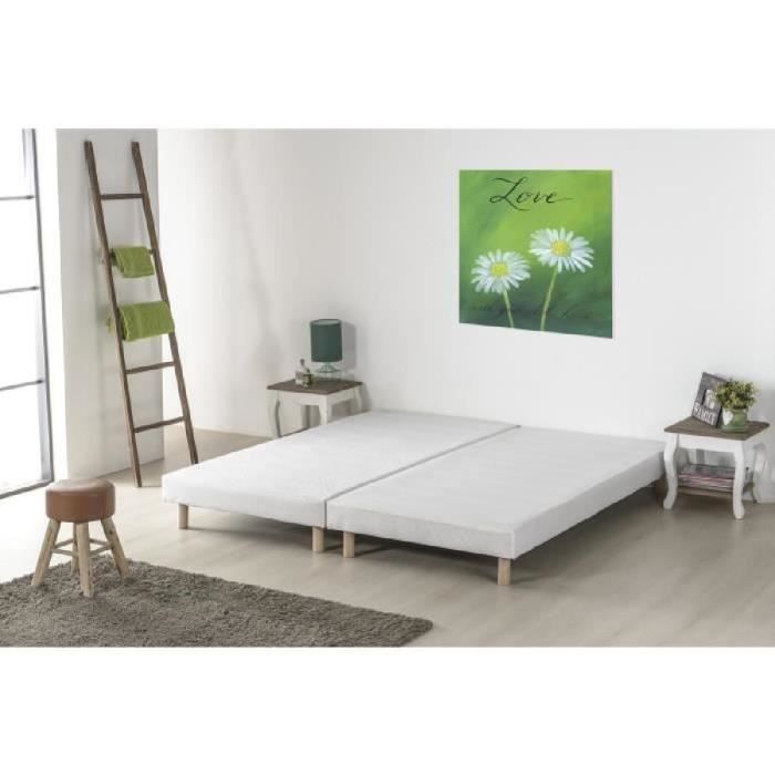 Lot de 2 Sommiers tapissiers à lattes - 2x80 x 200 cm - Bois massif blanc + Pied - DEKO DREAM Rakenn