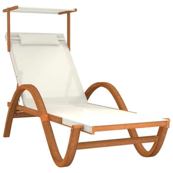 bao chaise longue avec auvent blanc textilène/bois massif peuplier - 7658797068302