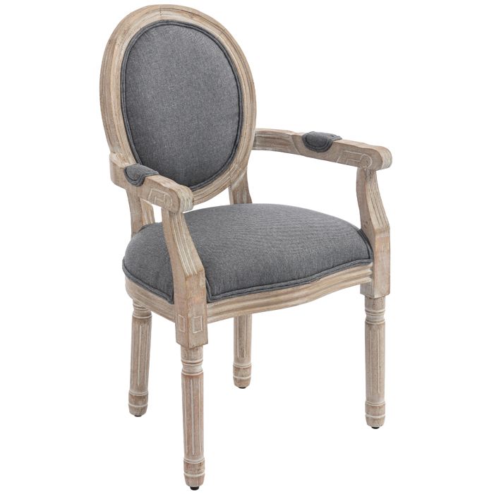 Chaise de salle à manger - HOMCOM - médaillon style louis xvi bois massif patiné sculpté - bois lin - gris