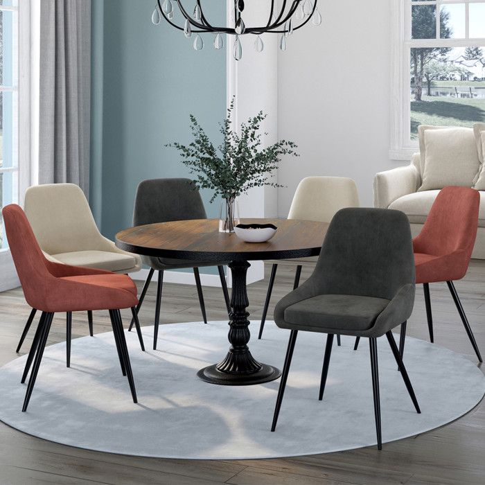 IDMARKET Lot de 6 chaises de salle à manger THALYA en velours gris foncé x2 terracotta x2 beige x2 avec accoudoirs