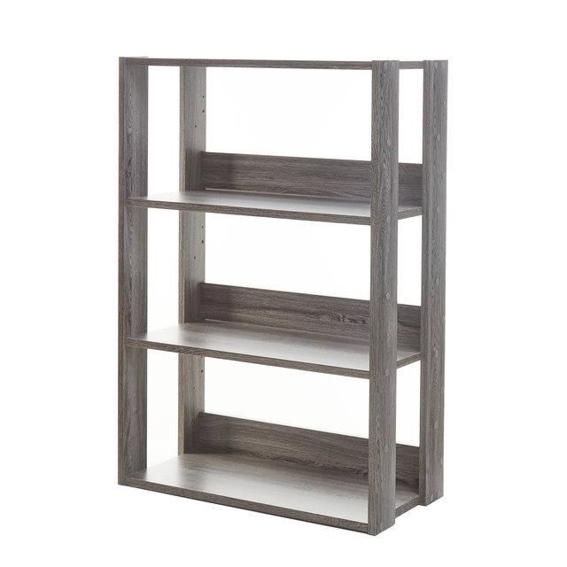 iris ohyama - bibliothèque - meuble de rangement à 3 niveaux/étagères ajustables - owr-600 - chêne gris