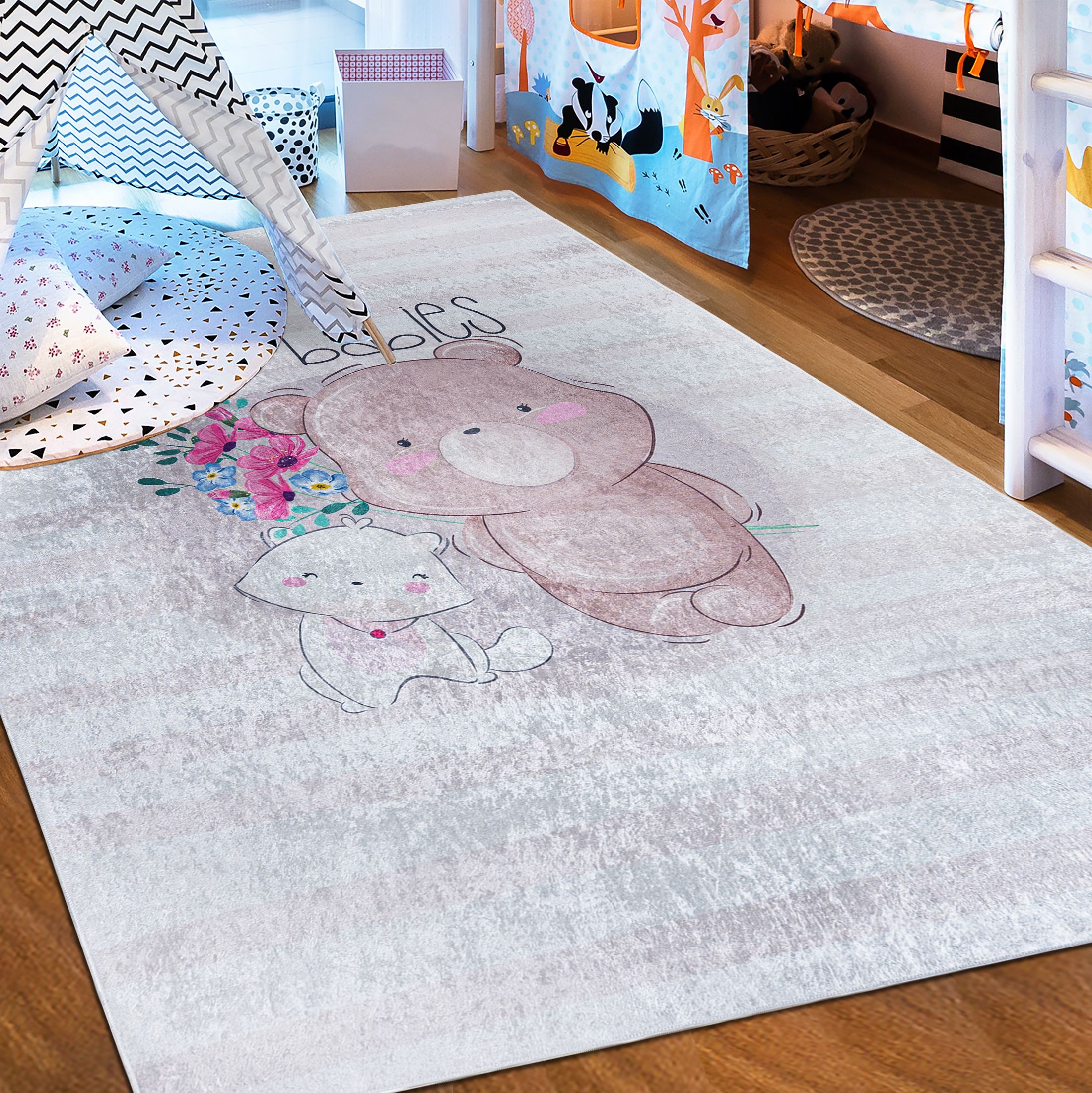 Tapis enfant chambre enfant chambre bébé Ours mignon avec étoile Gris Bleu  Blanc [80x150 cm] - Cdiscount Maison
